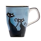 HuesNBrews Cattitude 12 Ounce Blue Mug, 4 Pack