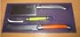 Laguiole Jean Dubost 3-Piece Stainless Steel Cheese Knife Set w/ Multi Colored Handles. Made in France