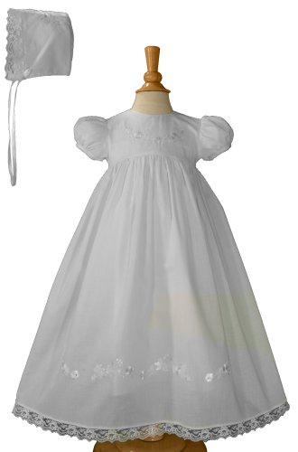 Embroidered White Cotton Christening Baptism Gown