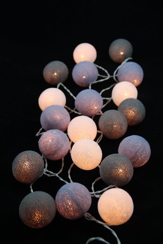 Grey Set Cotton Ball String Lights Fairy Party Decor Wedding Bedroom Garden Spa and Holiday Lighting