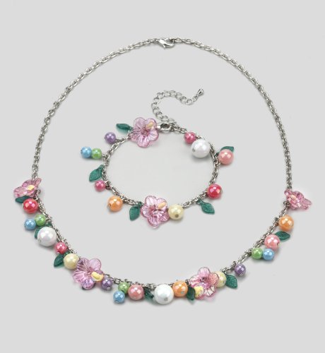 Bright Floral Bead Necklace & Bracelet Set