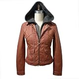 Bernardo Womens Size M Brown Distressed Faux Leather Grey Hooded Coat