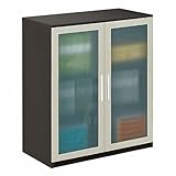 At Work Storage Cabinet with Glass Door Espresso Wenge/Frosted Tempered Glass Door/Brushed Nickel Handles