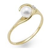 Akoya Pearl Ring with Diamond in 14K Yellow Gold