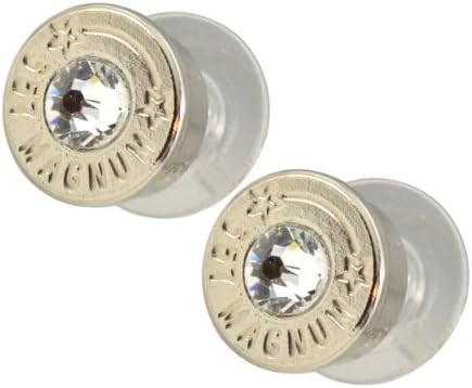LoriDavidson Designer Nickel Plated 357 Bullet Shell Swarovski Crystal Stud Earrings