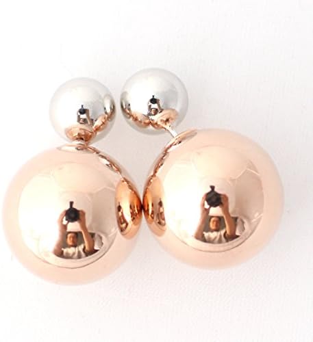 StayMay Luxury Double Sided Earrings Ear Studs Front Back Shiny Pink Rose Gold Color Ball