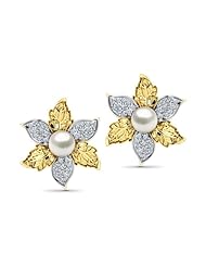 Diamond (0.41 Ct, IJ-SI), 18 Kt Yellow Gold Dianthus Stud Earrings
