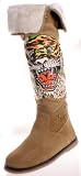 Ed Hardy - ED HARDY Snowblazers Womens Suede Fur Boots Tiger Rhinestones Tan