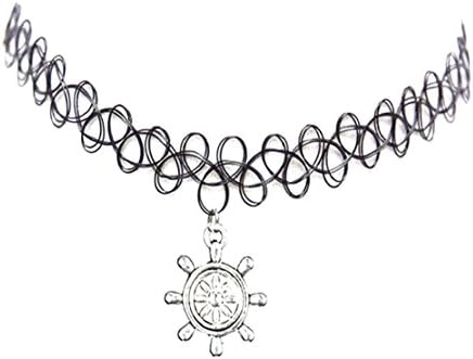 Nautical Ship's Wheel Tattoo Choker Stretch Celtic Knot Necklace Vintage Elastic