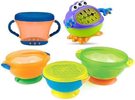 Nuby Snack Keeper Set with Stay Put Suction Bowls, Orange