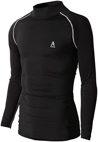 AERIES Mens Skin Tight Long Sleeve Shirts Turtle-Neck Compression Base Layer BLACK US S/Asia L (KMTTL0193)