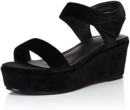 Maymoon Womens Open Toe Mid Heel Wedge Platform Frosted Solid Sandals, Black, 35