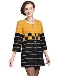 Apparel: Camii Mia Womens 3/4 Sleeve Faux Fur Mink Cashmere Coat Jacket (X-Small, Yellow Black)