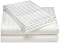 Wrinkle Resistant 300-Thread Count Woven Stripe Cotton Queen Sheet Set, White