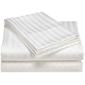 Elite Home Collection Wrinkle Resistant Woven Stripe 300-Thread Count 100-Percent Cotton Sateen Queen Sheet Set, White