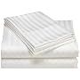 Wrinkle Resistant 300-Thread Count Woven Stripe Cotton King Sheet Set, White