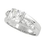 Sterling Silver Princess Cut CZ Ring with CZ Stones on Band