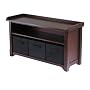 Winsome Verona Storage Bench, Walnut with Black Baskets
