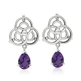 Sterling Silver Celtic Marquise-Shaped Amethyst Earrings