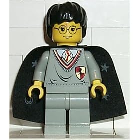 Lego Harry Potter Mini Figure - Harry with Gryffindor Shield Torso, Light Grey Legs, Black Cape with Stars