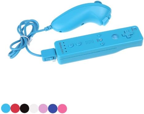 Docooler Built-in Motion Plus Remote and Nunchuck Controller for Wii and silicone Case+strap with Retail Package (Blue)