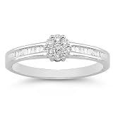0.25 Carat Round and Baguette Diamond Cluster Ring in 14K White Gold