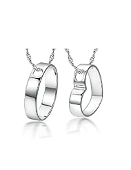 Everbling Love Couples Pendant Rhodium Plated 925 Sterling Silver with 18" Silver Chain Necklace
