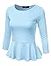 NINEXIS Womens Round Neck 3/4 Sleeve Peplum Top S-3XL (12 Colors)