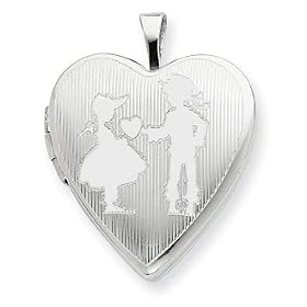 Charming Sterling Silver 20mm Boy Giving a Heart to Girl Heart Locket