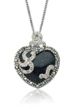 Sterling Silver Marcasite and Blue Gold Stone Heart Pendant, 18