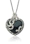 Sterling Silver Marcasite and Blue Gold Stone Heart Pendant, 18"