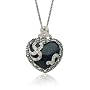 Sterling Silver Marcasite & Blue Gold Stone Heart Pendant, 18"