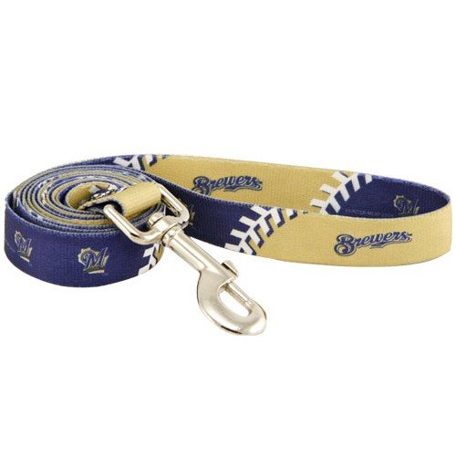 Milwaukee Brewers 6' Navy Blue-Gold Dog Leash (Large)