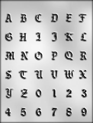 OLD ENGLISH STYLE CAPITAL LETTERS & NUMBERS CHOCOLATE MOLD