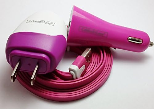 CablesFrLess 3 in 1 Tangle Free Flat Noodle Micro USB Charging Kit fits Samsung Galaxy S3 S4 Reverb Note Google Nexus HTC One Fire HD Touch Acer LG Optimus Pantech Blackberry Motorola HTC Sony Ericsson and most other micro USB devices (10ft Hot Pink)