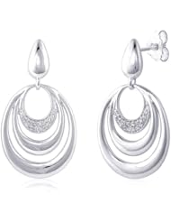 Sterling Silver Diamond Dangling Oval Earrings (0.08 CTTW, I-J Color, I2-I3 Clarity)