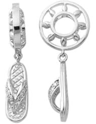 Storywheel® Created White Sapphire Beach Slipper Dangle Bead / Charm in 925 Sterling Silver