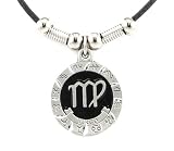 Virgo Pewter Pendant on Beaded Leather Necklace - Earth Spirit Necklace