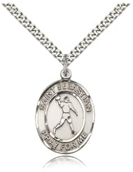 St. Sebastian Football Medal, Sterling Silver, Large, Quarter Size