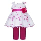 Rare Editions Baby/Infant Girls 3M-24M 2-Piece WHITE FUCHSIA-PINK EMBROIDERED ORGANZA LEGGINGS Special Occasion Party Dress/Outfit Set