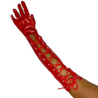 Red Lace Up Sexy Long Vinyl 3/4 Arm Gloves