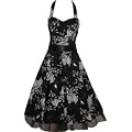 Pretty Kitty Fashion 50s Schwarz Wei� Blume Neckholder Cocktail Kleid