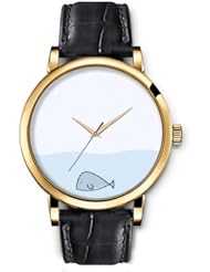 SPRAWL Aanalog Fashion Series Gold Ladies Watches of Genuine Black Leather Strap,Unique Wrist Watch for Women Girls Designed with Whale underwater