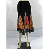 Skirt for Women Georgette Black Leopard Floral Print Boho Calf Length Skirts