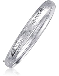Classic Floral Carved Bangle in 14K White Gold (6.0mm)
