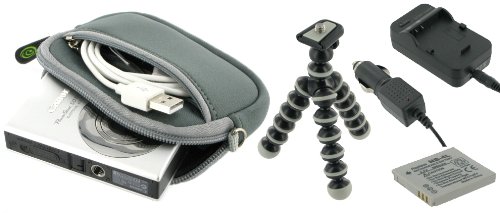 4n1 - Neoprene (Grey) Sleeve Case / LI-50B AC DC Charger / Battery / Tripod for Olympus Stylus Tough-6000 Waterproof Digital Camera Blue