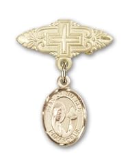 Gold Filled Baby Badge with Our Lady Star of the Sea Charm and Badge Pin with Cross
