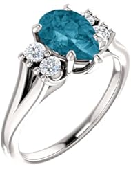 18K White Gold 9.00x6.00mm Pear Cut London Blue Topaz and Diamond Ring -- LIFETIME WARRANTY