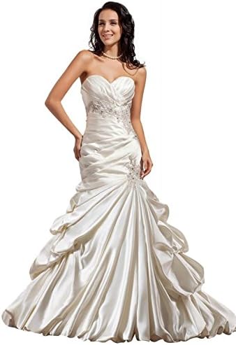 Biggoldapple Mermaid/Trumpet Sweetheart Court Train Satin Draped/Applique/Beading Wedding Dress 6 White