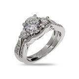 Eve's Addiction Brillant Cut CZ Three Stone Engagement Ring Set